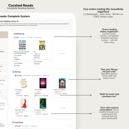 Curated Reads: Complete Reading System (Notion Template)